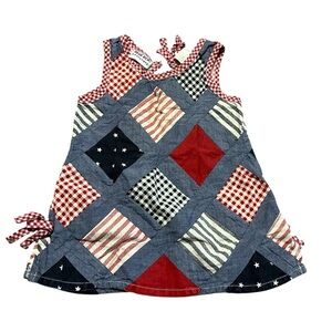 Vintage Patchwork Sleeveless Kids Dress - Red White Blue Stars Stripes 18 months